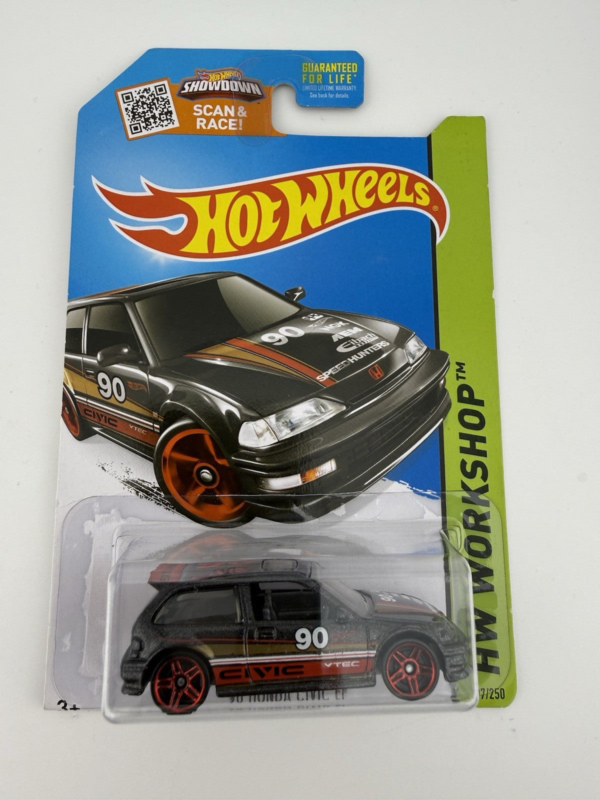 90 HONDA CIVIC EF Metalflake Black 197/250 HW Workshop 2015 Hot Wheels w Protect0