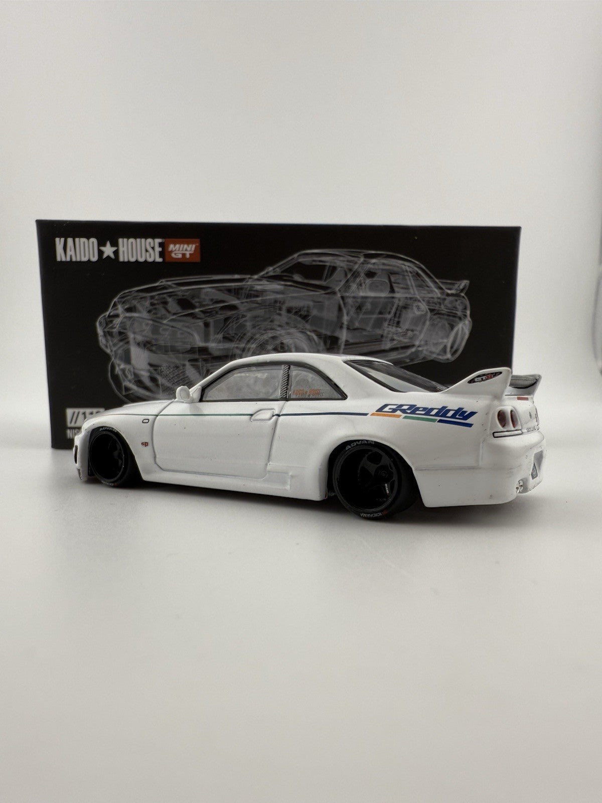 Nissan Skyline GT R (R33) Kaido House Greddy White   Mini GT KHMG 113 Open Box2