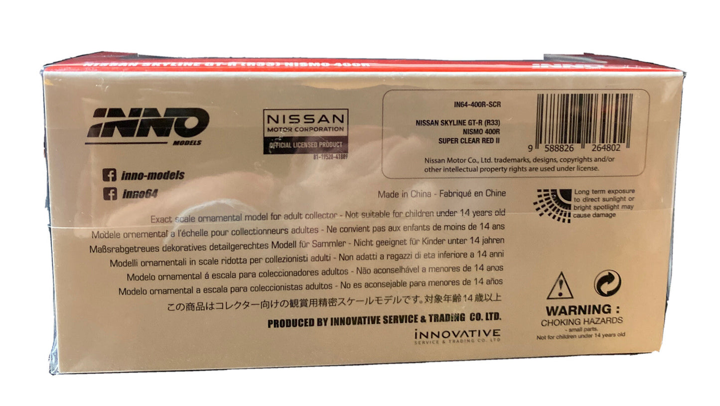 INNO 64 MODELS NISSAN SKYLINE GT R R33 NISMO 400R RHD 1/64 RED IN64 400R SCR6