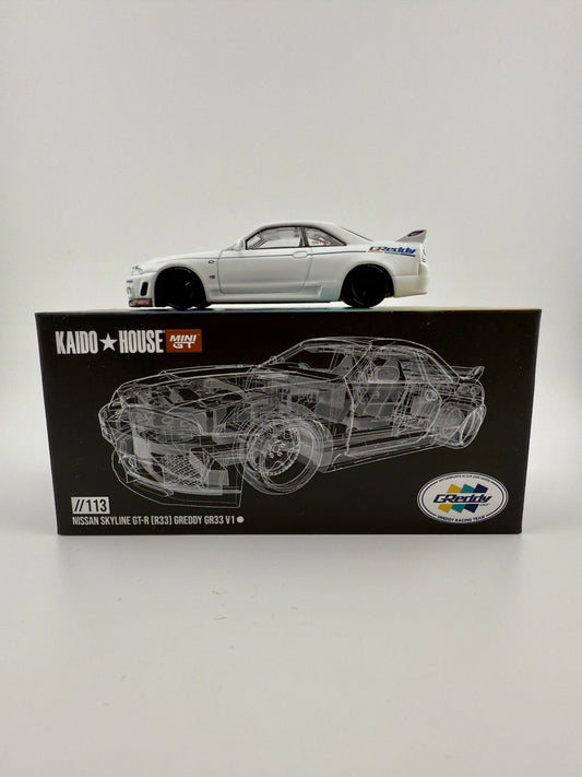 Nissan Skyline GT R (R33) Kaido House Greddy White   Mini GT KHMG 113 Open Box0
