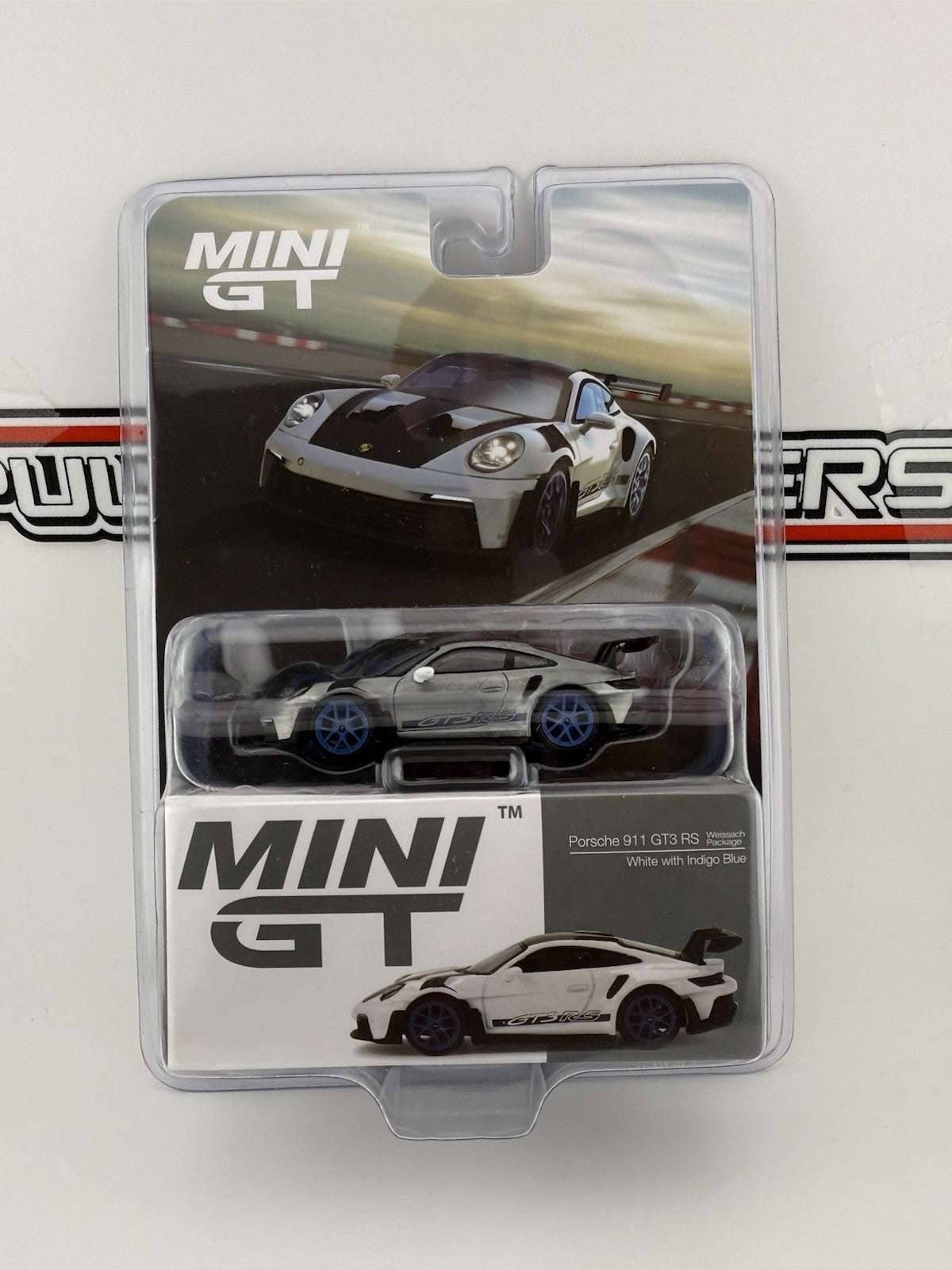 CHASE - Porsche 911 (991) GT2 White with Indigo Blue - Mini GT 008530