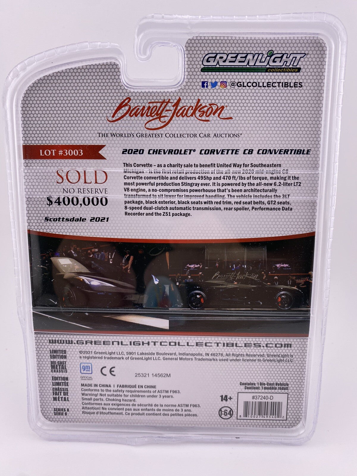1:64 GreenLight 2020 Chevrolet Corvette C8 Convertible Barrett Jackson Series 82