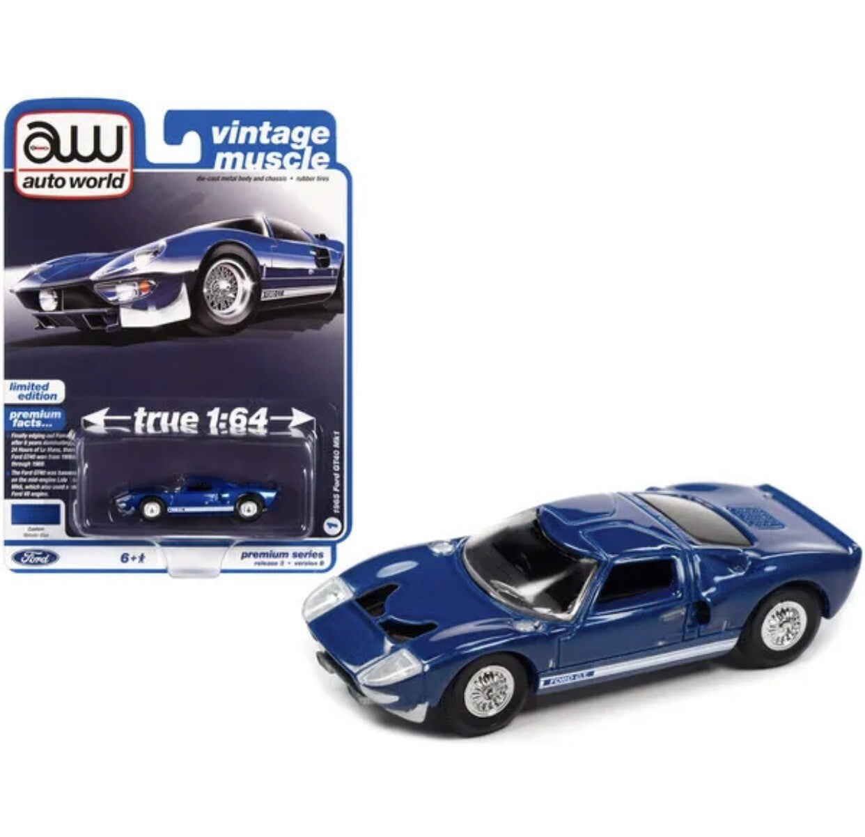 1965 Ford GT40 MK1 Blue Metallic with White Stripes "Vintage Muscle" Limited0