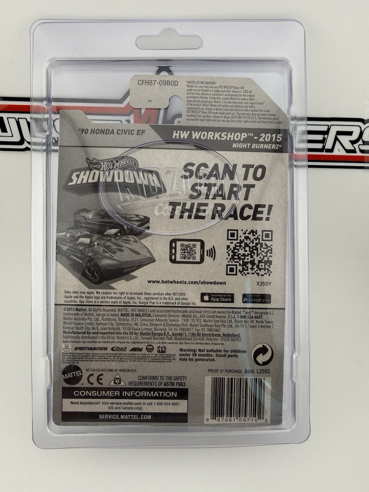 90 HONDA CIVIC EF Metalflake Black 197/250 HW Workshop 2015 Hot Wheels w Protect2