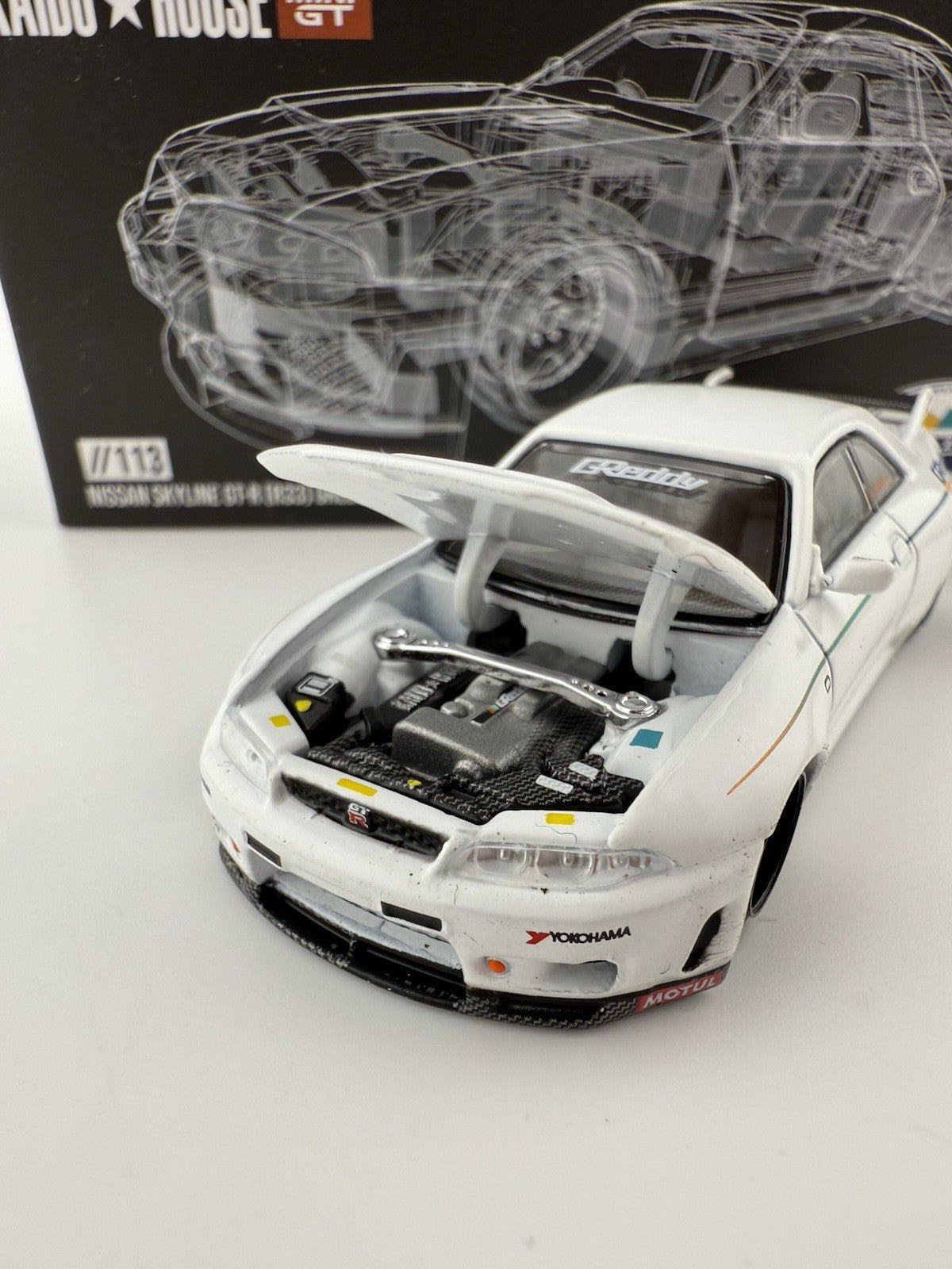 Nissan Skyline GT R (R33) Kaido House Greddy White   Mini GT KHMG 113 Open Box6