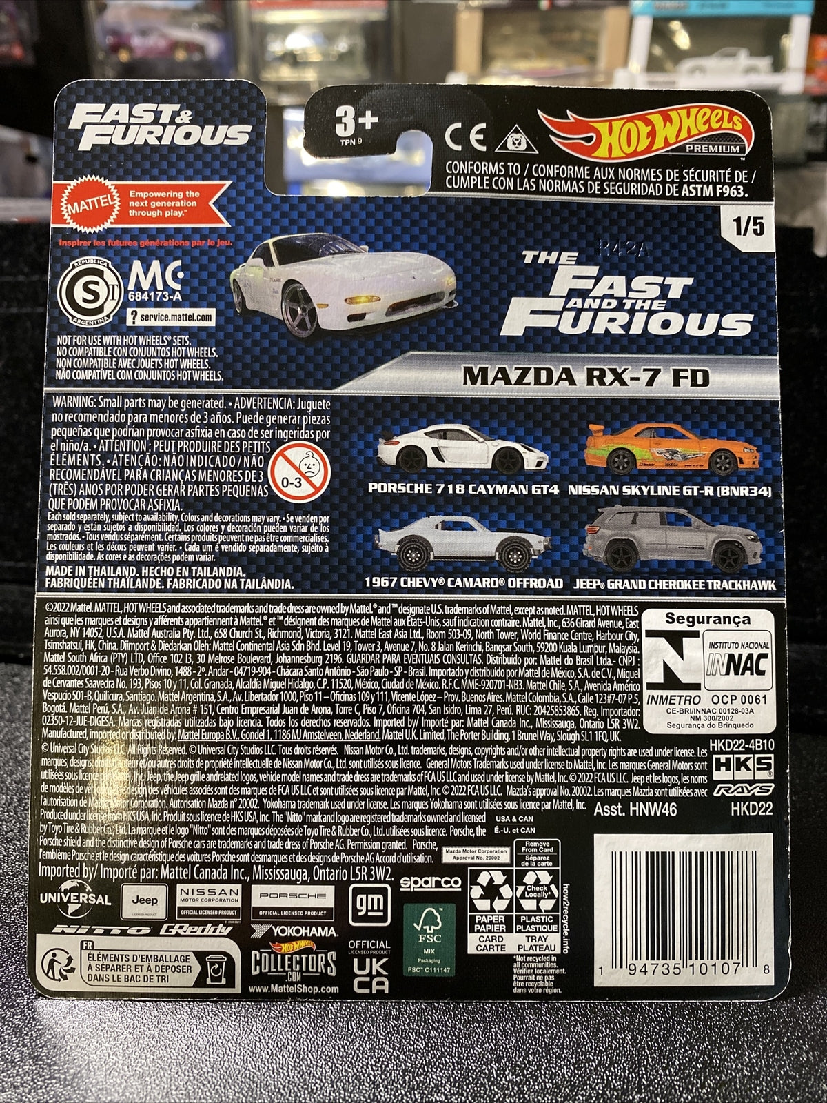 Hot Wheels Premium Fast & Furious Mazda RX 7 FD #1/5 in Card Protector5