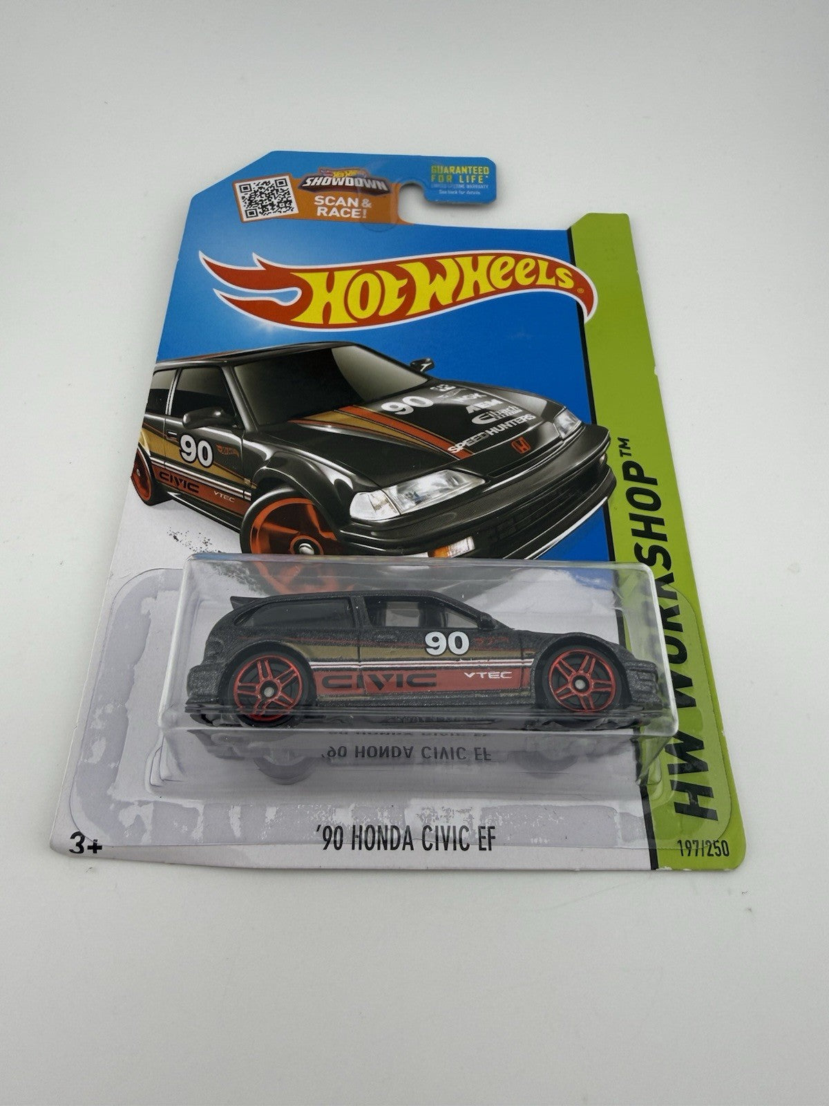 90 HONDA CIVIC EF Metalflake Black 197/250 HW Workshop 2015 Hot Wheels w Protect1