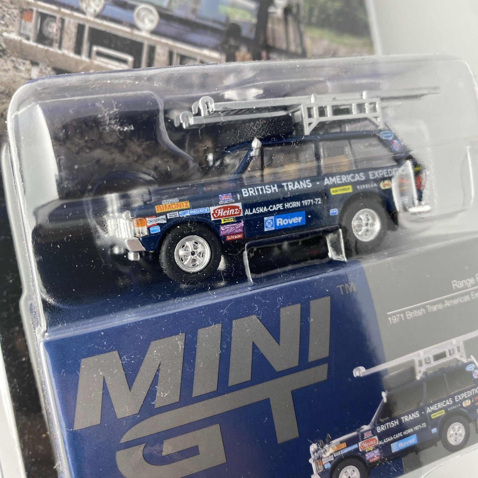 Range Rover 1971 Blue   Mini GT MGT 00542 1971 British Trans Americas Expedition2