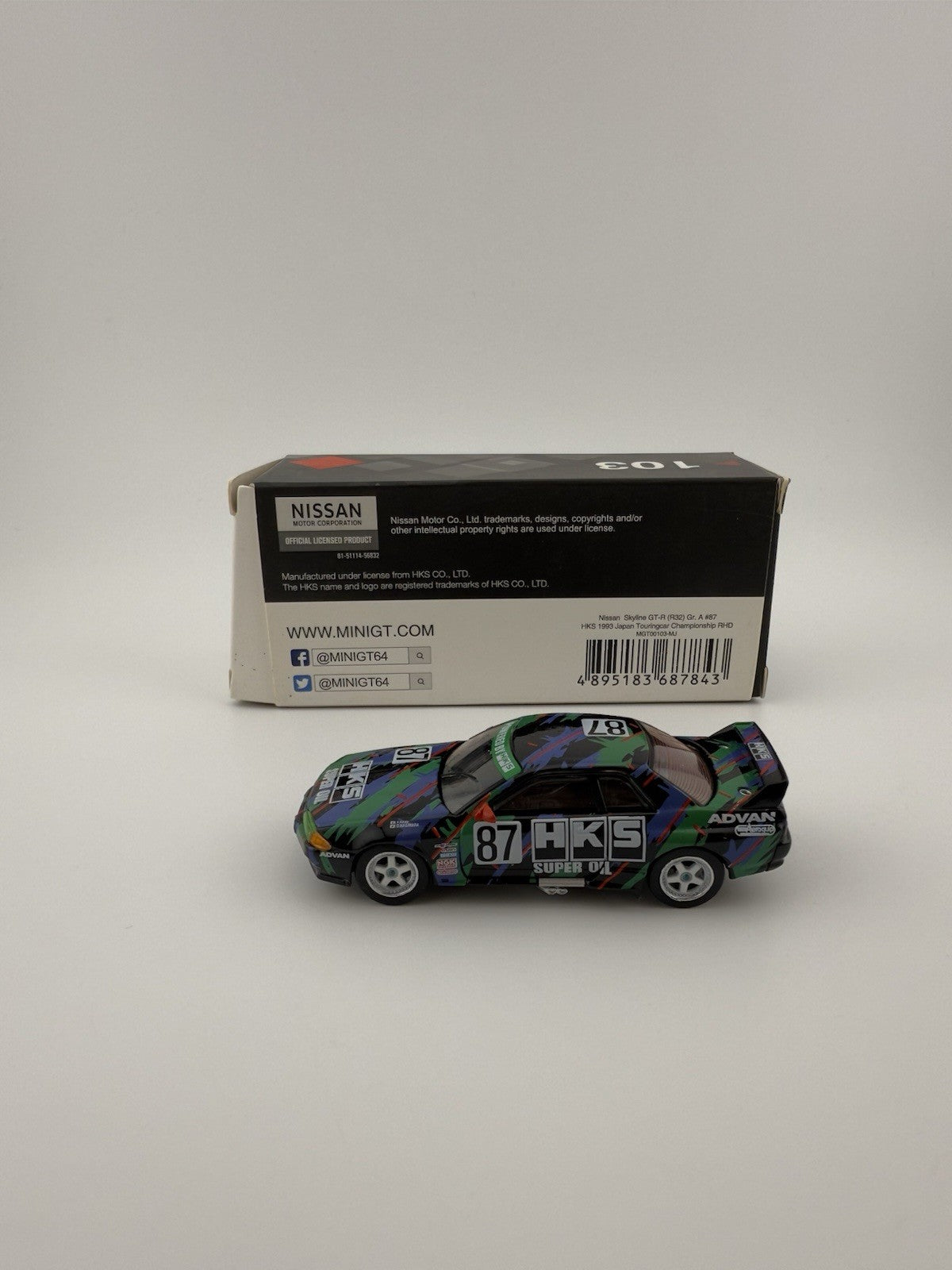 Nissan Skyline GT R (R32) Gr  Mini GT MGT 00103  87 HKS 1993 JTCC Open Box9