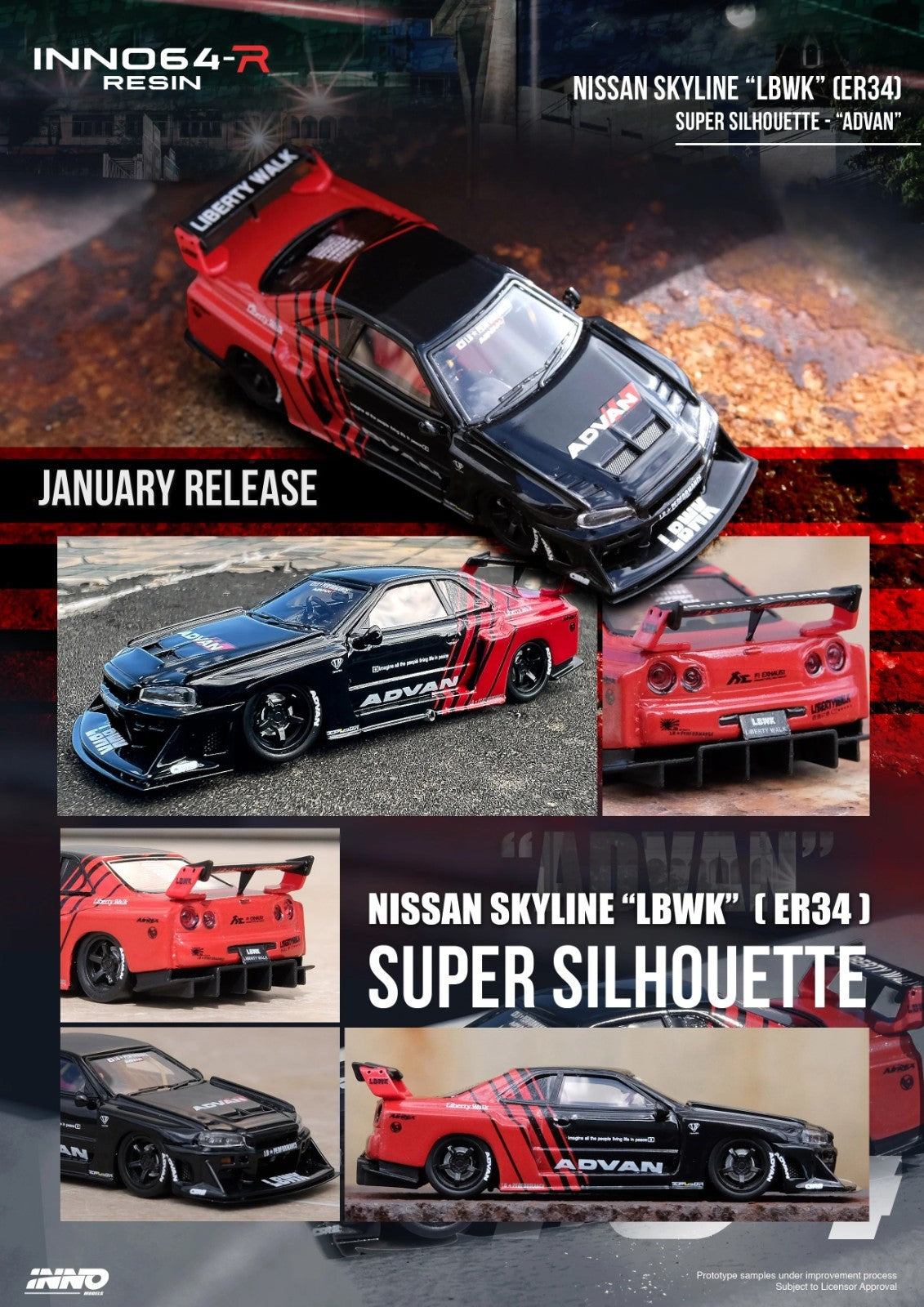 Nissan Skyline LBWK GTR ER34 Silhouette Advan Inno64 IN64R ER34 AD Sealed Resin0