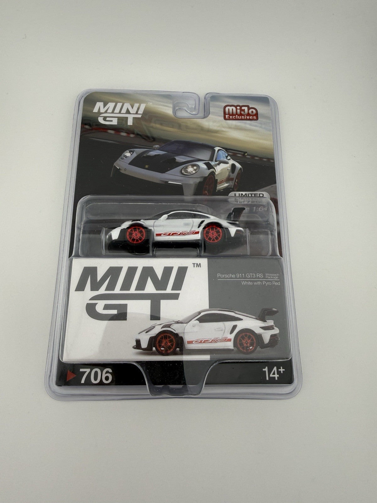 Porsche 911 (992) GT3 RS White with Pyro Red Mini GT MGT 00706 Weissach Package0