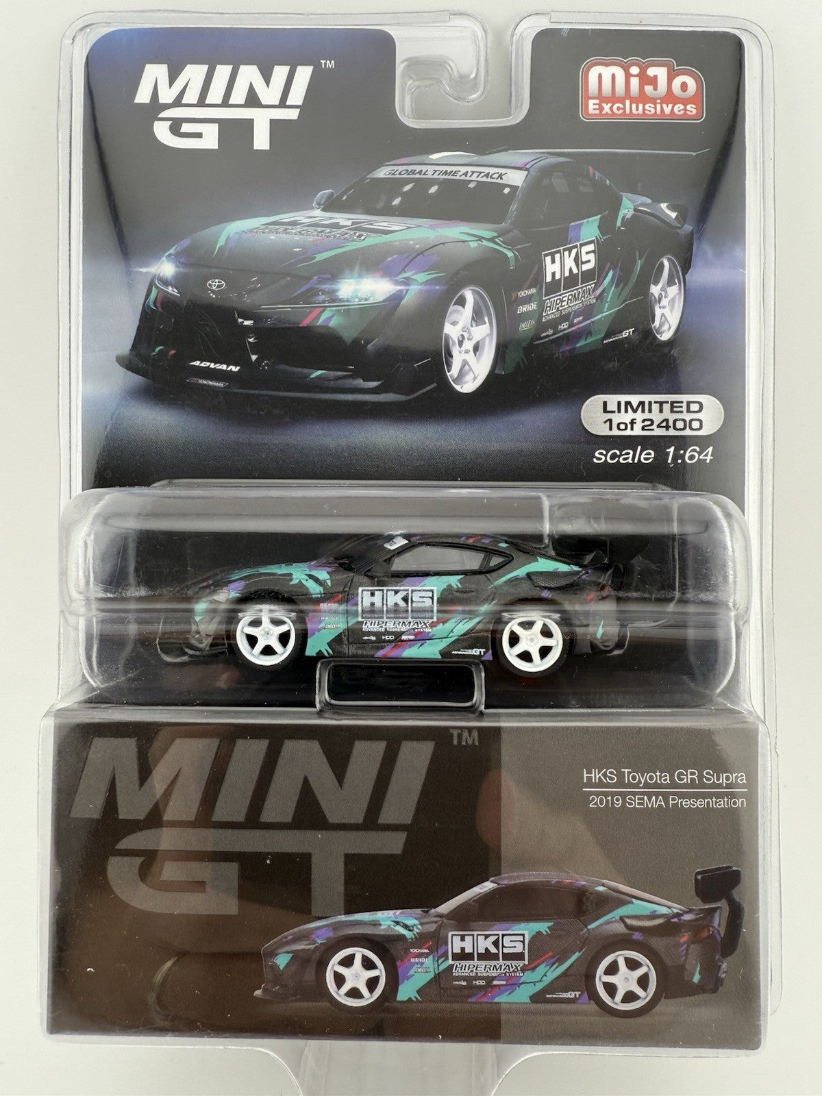 MINI GT MIJO EXCLUSIVES HKS 2019 TOYOTA GR SUPRA SEMA PRESENTATION 1:64 NEW1