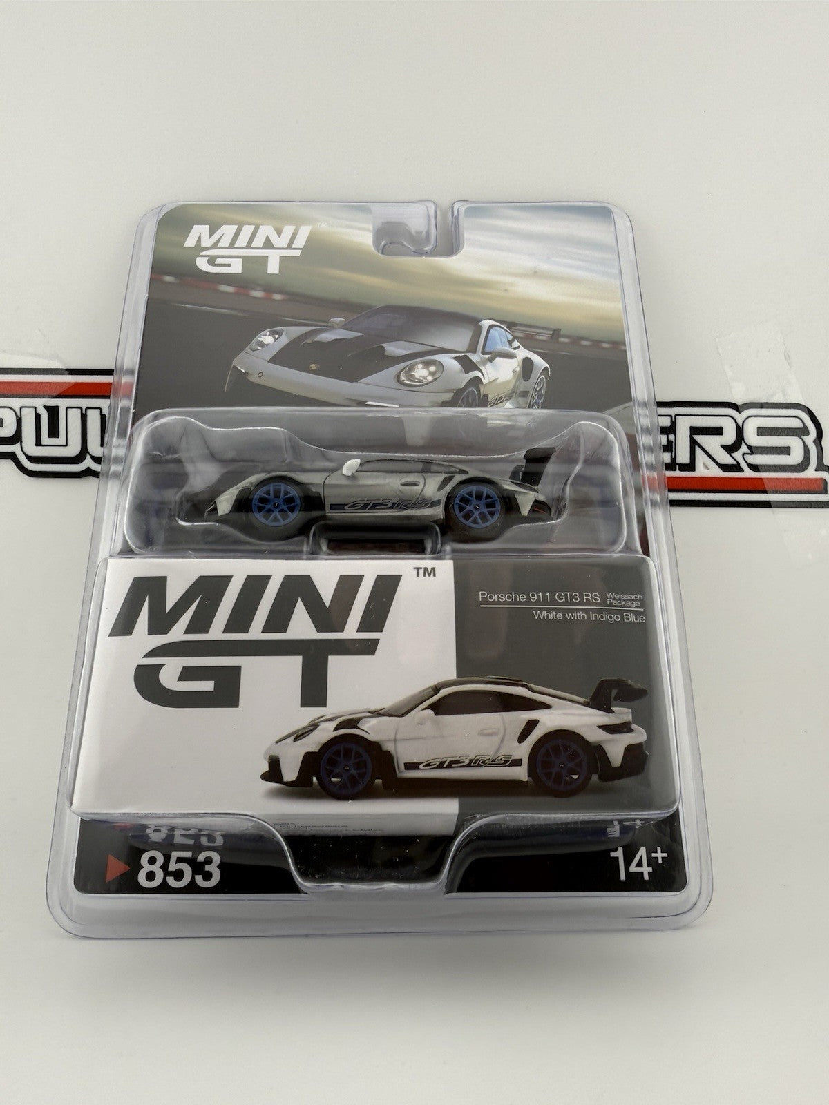 CHASE - Porsche 911 (991) GT2 White with Indigo Blue - Mini GT 008531