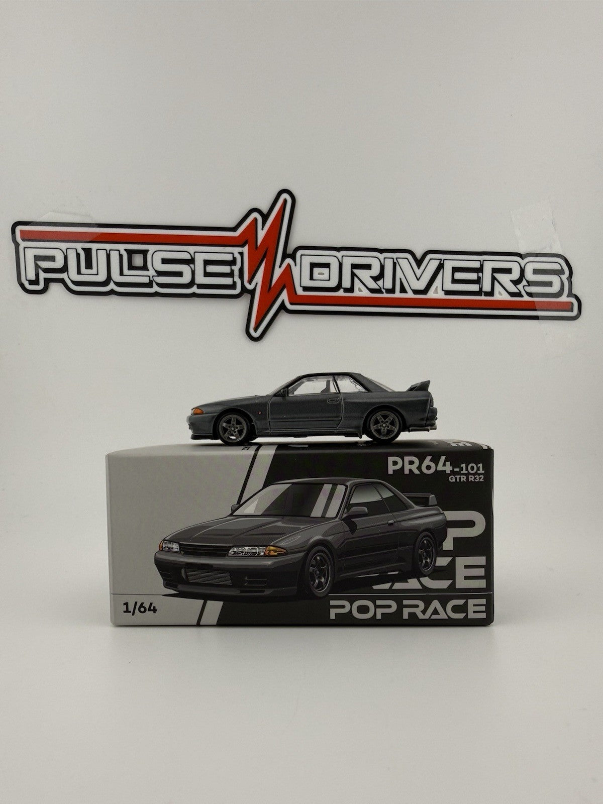 Nissan GTR R32 Gun Grey Metallic   POPRACE PR64 0101 Open Box0